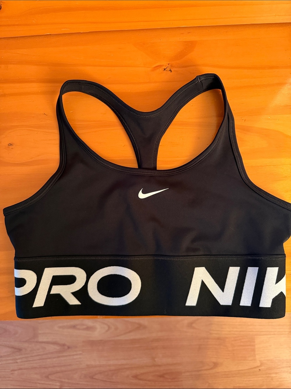 Nike Black Racerback Pro Sports Bra with White Logo Band